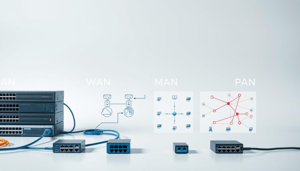 Netzwerkvergleich der verschiedenen Typen LAN WAN MAN PAN